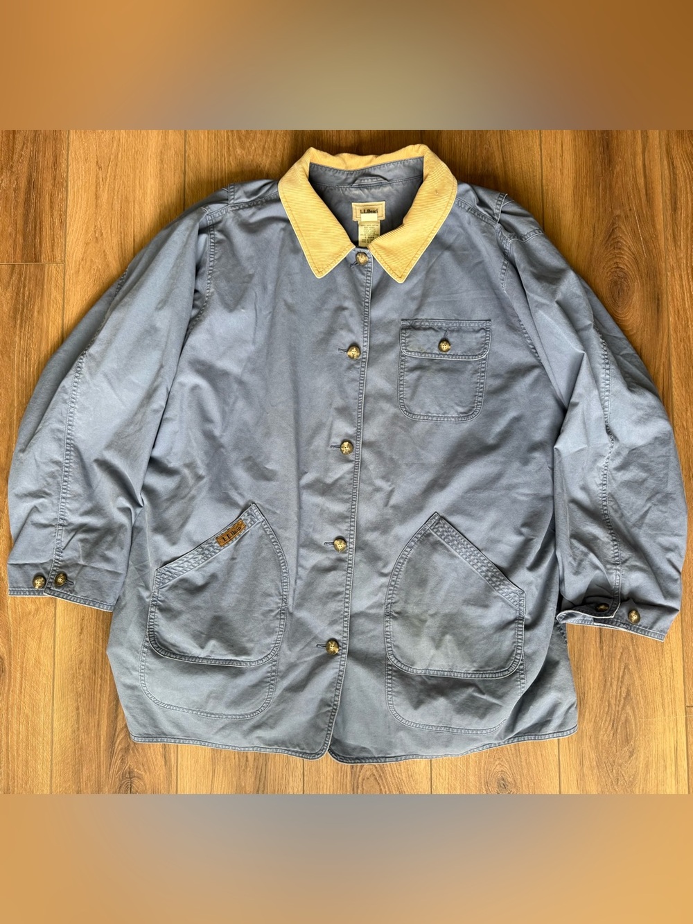 Vintage LL Bean Barn Coat Women’s 3X Blue Chore Jacket Plaid Lining Corduroy